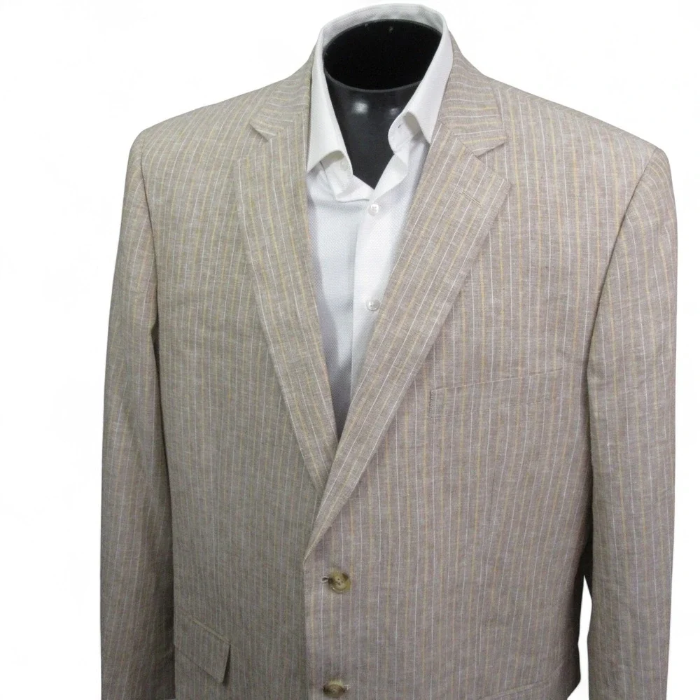 Irvine Park Sport Coat 48L Beige Striped Linen Viscose Blend Double Vent‎ Light